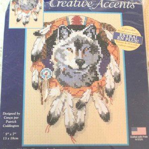 🌞5/$15 SALE🌞 Vintage Native Wolf Totem Cross Stitch Kit by Creative Accents